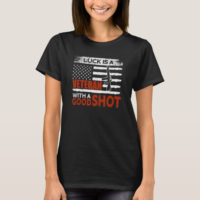 Veteran With A Good Shot USA Flag Proud American V T-Shirt (Front)