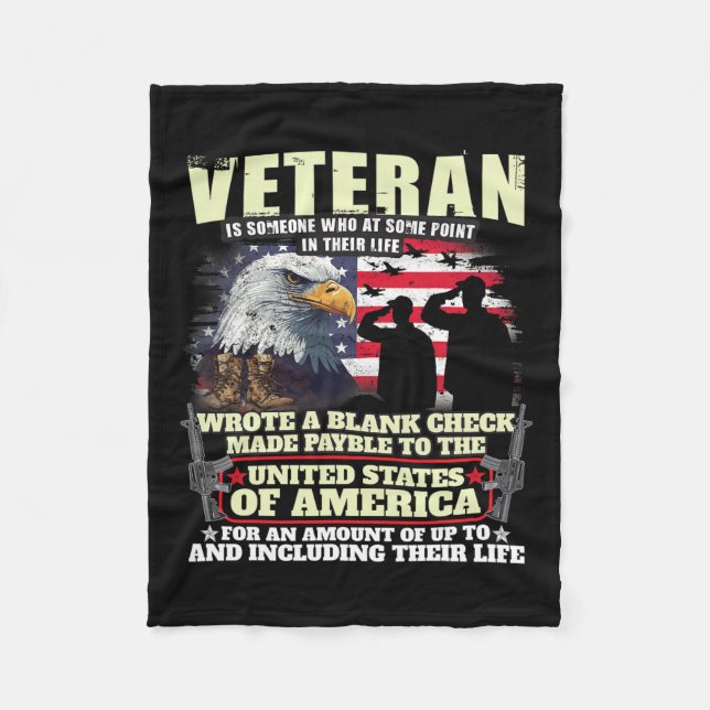 Veteran Wrote Blank Check Military Veteran Family  Fleece Blanket (Front)