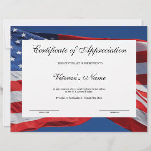 Veteran's Certificate of Appreciation