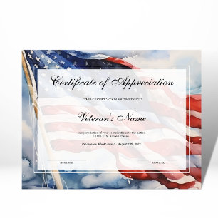 Veteran's Certificate of Appreciation