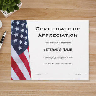 Veteran's Certificate of Appreciation