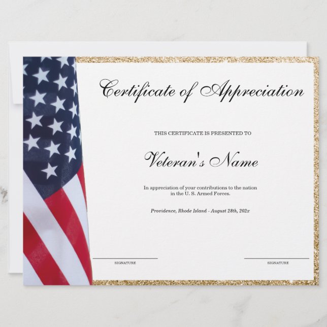 Veteran's Certificate of Appreciation  (Front)