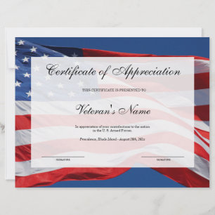Veteran's Certificate of Appreciation