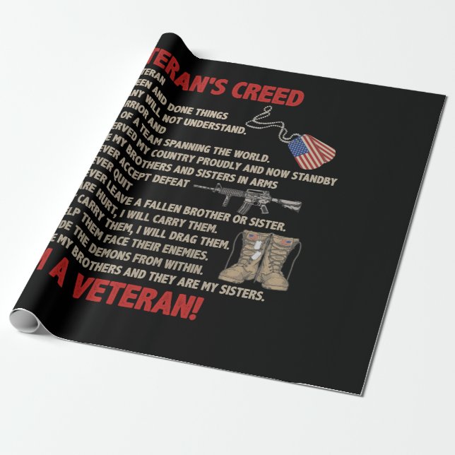 Veteran's creed I'm a veteran Proudly now Standby Wrapping Paper (Unrolled)