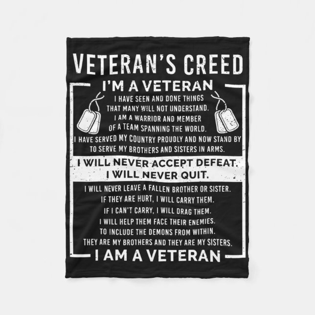 Veteran's Creed Patriot War Usa Oath Grandpa  Fleece Blanket (Front)