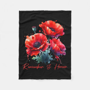 Veterans Day 2024 Usa Memorial Day Red Poppy Fleece Blanket
