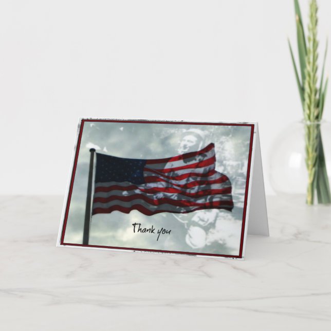 Veterans Day,  American Flag and WWII Veteran Thank You Card (Front)