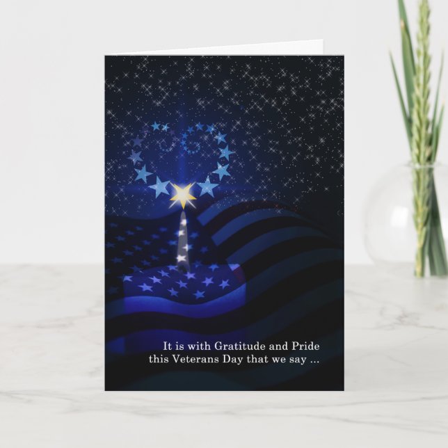 Veterans Day American Flag, Candle and Star Heart Card (Front)