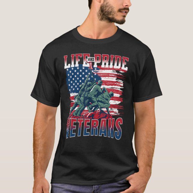 Veterans Day American Flag Life Proud Military Hon T-Shirt (Front)