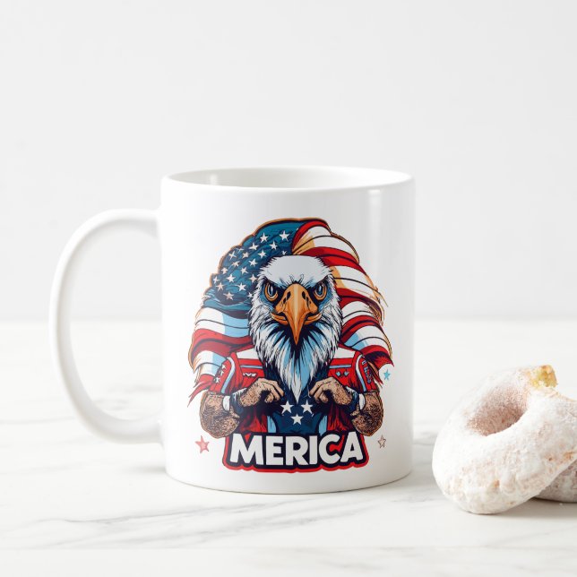 Veterans Day American Flag Merica Patriotic Eagle Coffee Mug (With Donut)