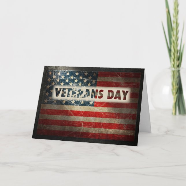 Veterans Day American Grunge Flag Thank You Card (Front)