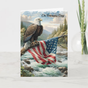 Veterans Day Bald Eagle With American Flag  Card