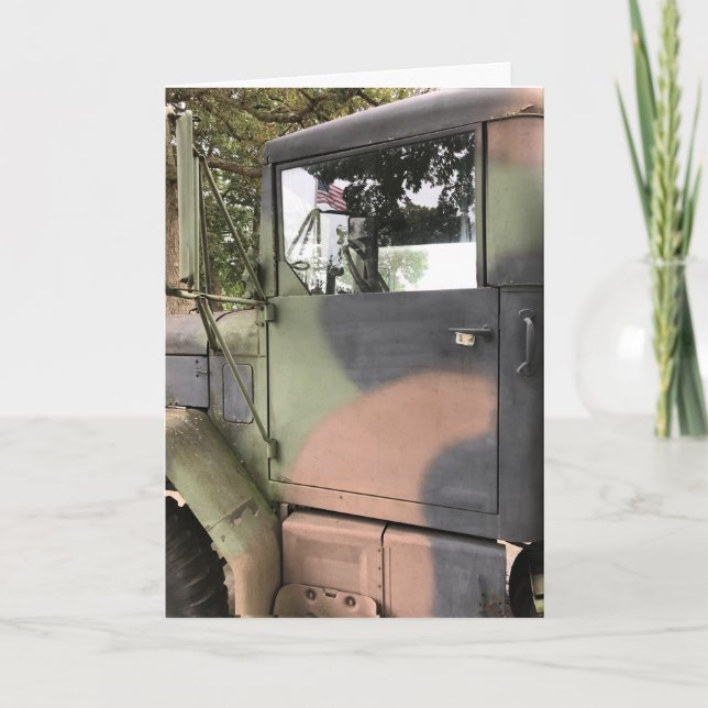 Veteran's Day - Camp truck w/flag Holiday Card (Front)