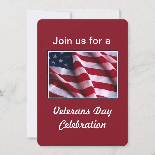 Veterans Day Celebration, Flag on Red Invitation (Front)