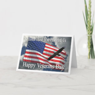 Veterans Day eagle and flag thank you card