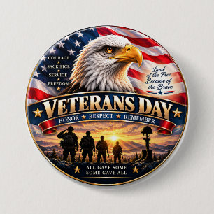 Veterans Day Honour Respect Remember Patriotic 7.5 Cm Round Badge