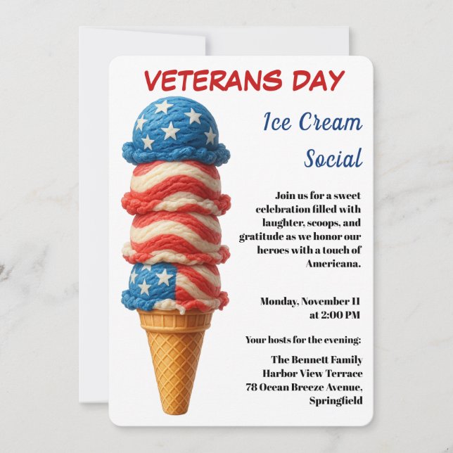 Veterans Day | Ice cream social party Invitation (Front)