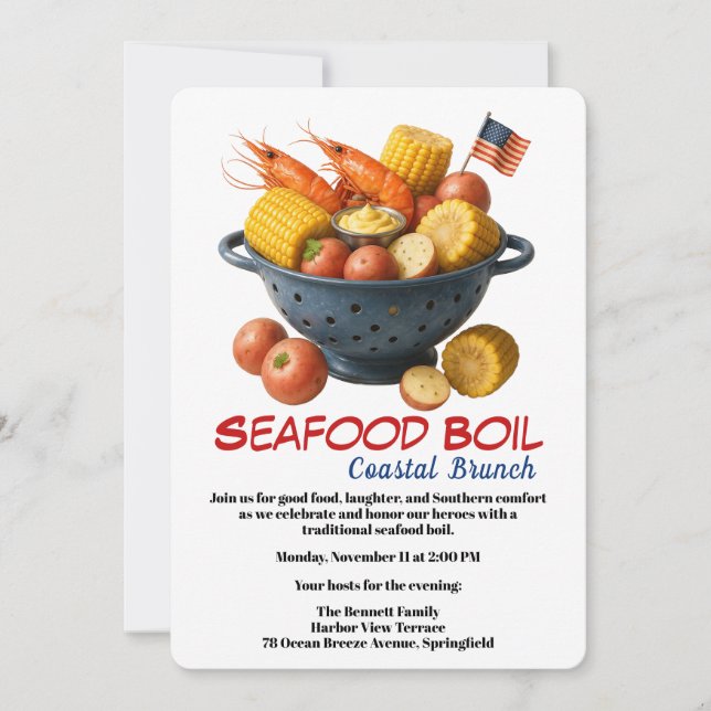 Veterans Day Invitation | Seafood Boil Celebration (Front)