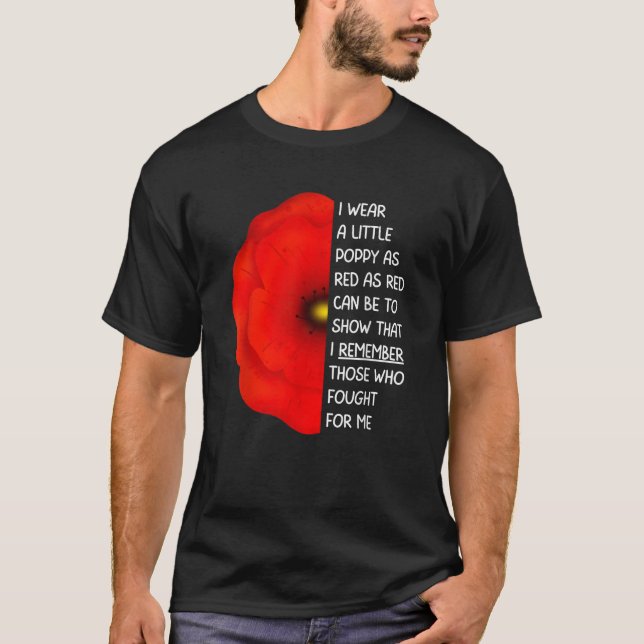 Veterans Day Lest We Forget Red Poppy Flower USA M T-Shirt (Front)