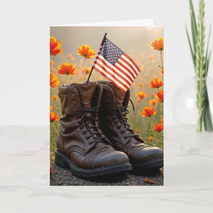 Veterans Day Military Combat Boots and Flag Card
