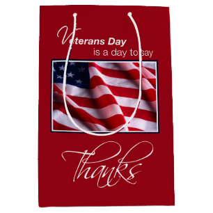 Veterans Day Patriotic American Flag Thanks in Red Medium Gift Bag