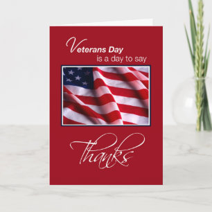 Veterans Day Patriotic American Flag Thanks in Red Thank You Card