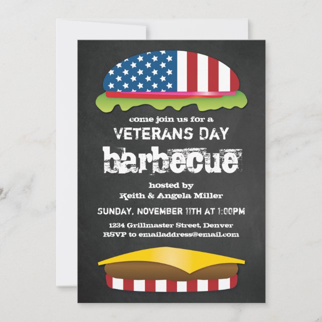 Veterans Day Patriotic BBQ Burger Invitation (Front)