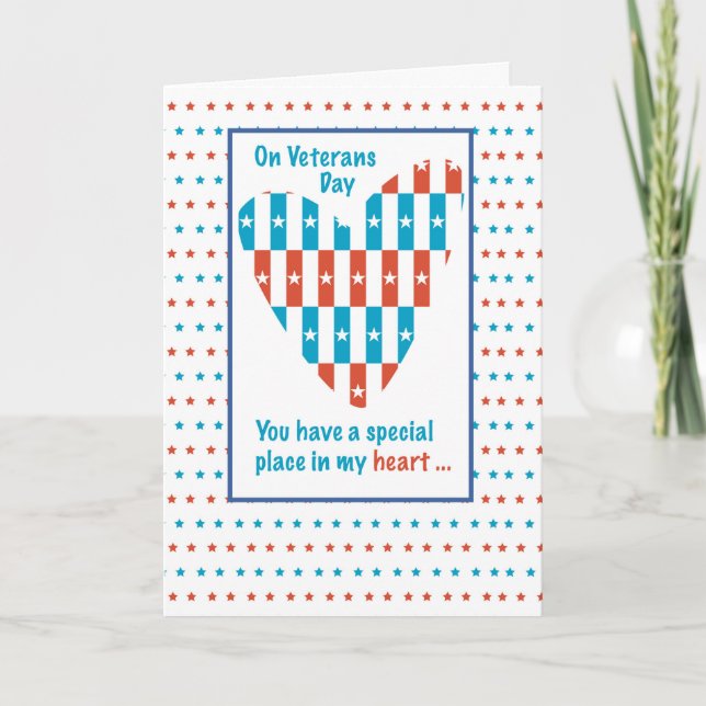 Veterans Day Patriotic Place In Heart, Thank You Card (Front)
