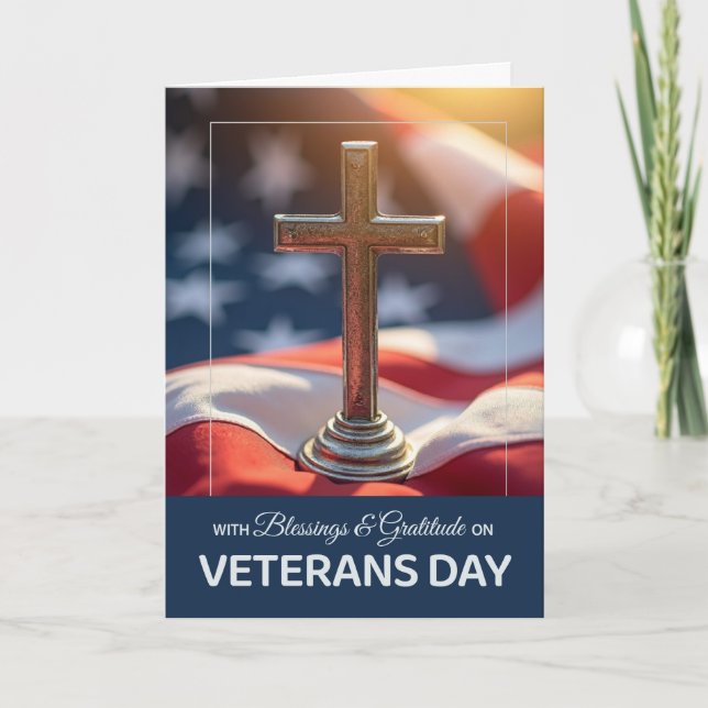 Veterans Day Religious Faith Gratitude Cross Flag Card (Front)