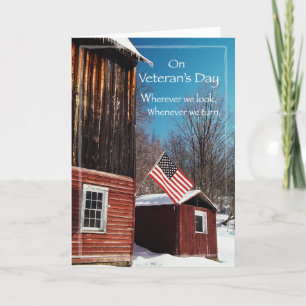 Veteran's Day Reminders, Flag on Barn Thank You Card