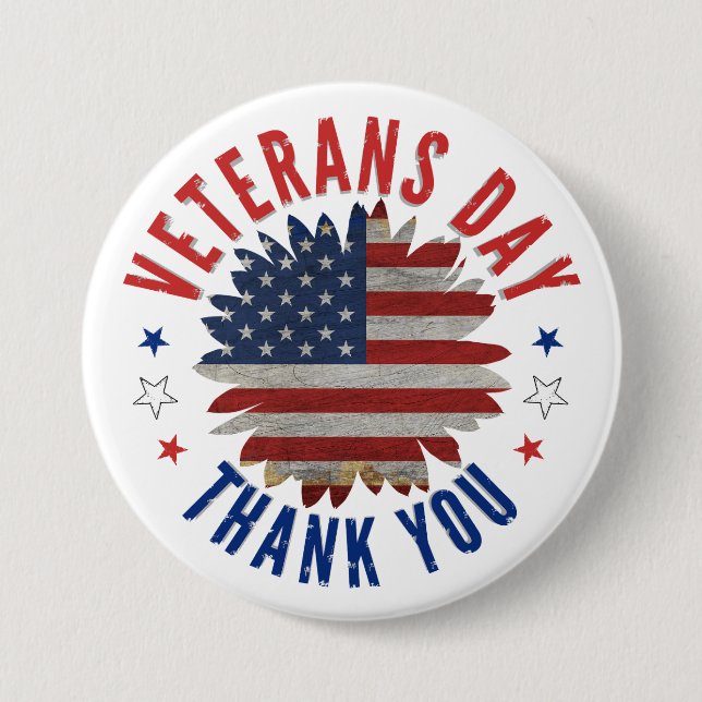 VETERANS DAY THANK YOU  7.5 CM ROUND BADGE (Front)