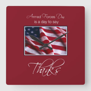 Veteran's Day Thank You, Patriotic American Flag Square Wall Clock
