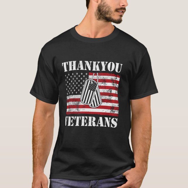 Veterans Day Thank You Veterans American Flag Patr T-Shirt (Front)