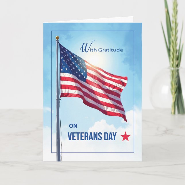 Veterans Day Thank You With American Flag Card (Front)