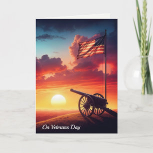 Veterans Day War Cannon and American Flag Card