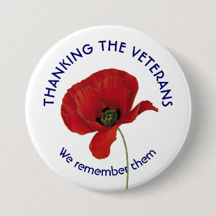 Veterans Day WE REMEMBER THEM Remembrance Poppy 7.5 Cm Round Badge