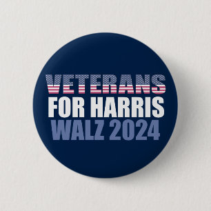 Veterans for Harris Walz 2024 Election Blue 6 Cm Round Badge