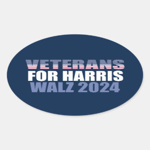 Veterans for Harris Walz 2024 Election Blue Oval Sticker