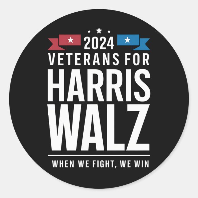 Veterans For Harris Walz 2024 Presidential  Classic Round Sticker (Front)