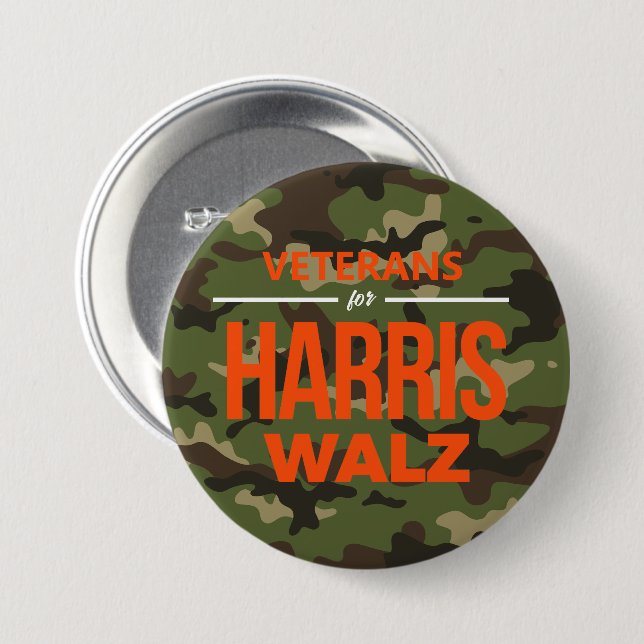Veterans for Harris Walz Camo 7.5 Cm Round Badge (Front & Back)