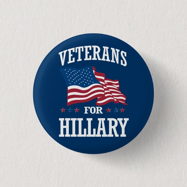 VETERANS FOR HILLARY 3 CM ROUND BADGE (Front)