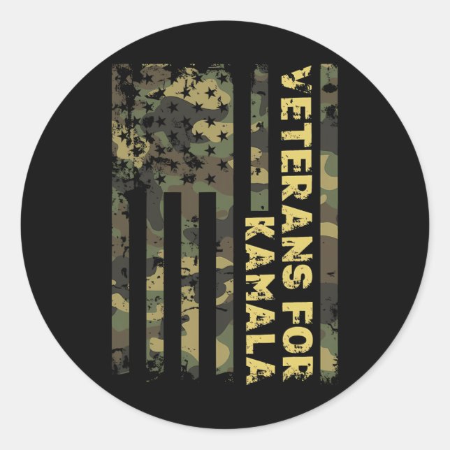 Veterans For Kamala Camouflage American Flag Harri Classic Round Sticker (Front)