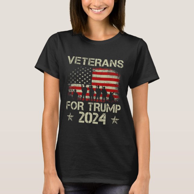 Veterans For Trump 2024 American Flag 4th Of July  T-Shirt (Front)