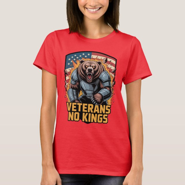 Veterans No Kings Graphic Bear T-Shirt (Front)