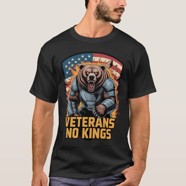 Veterans No Kings Graphic Bear T-Shirt (Front)