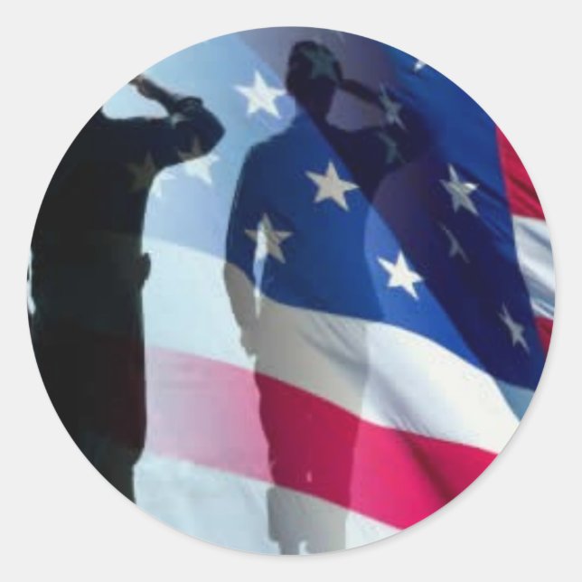 Veterans Salute the Flag Patriotic Classic Round Sticker (Front)