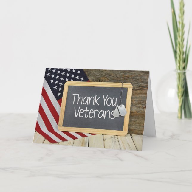 Veterans Thank You sign on chalkboard Card (Front)
