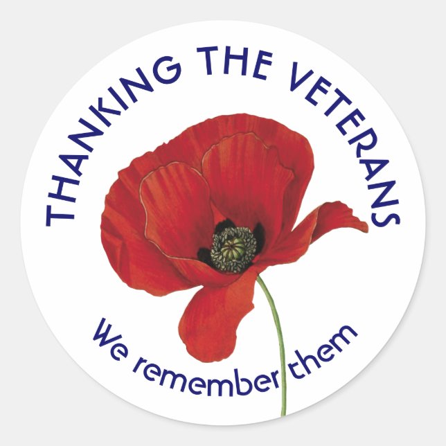 VETERANS | Thank You | We Remember Them | Poppy Classic Round Sticker (Front)