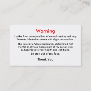 Veteran's Warning Calling Card
