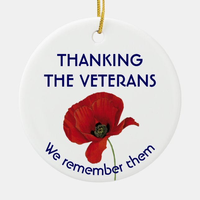 VETERANS We Remember Them Poppy Ceramic Tree Decoration (Front)